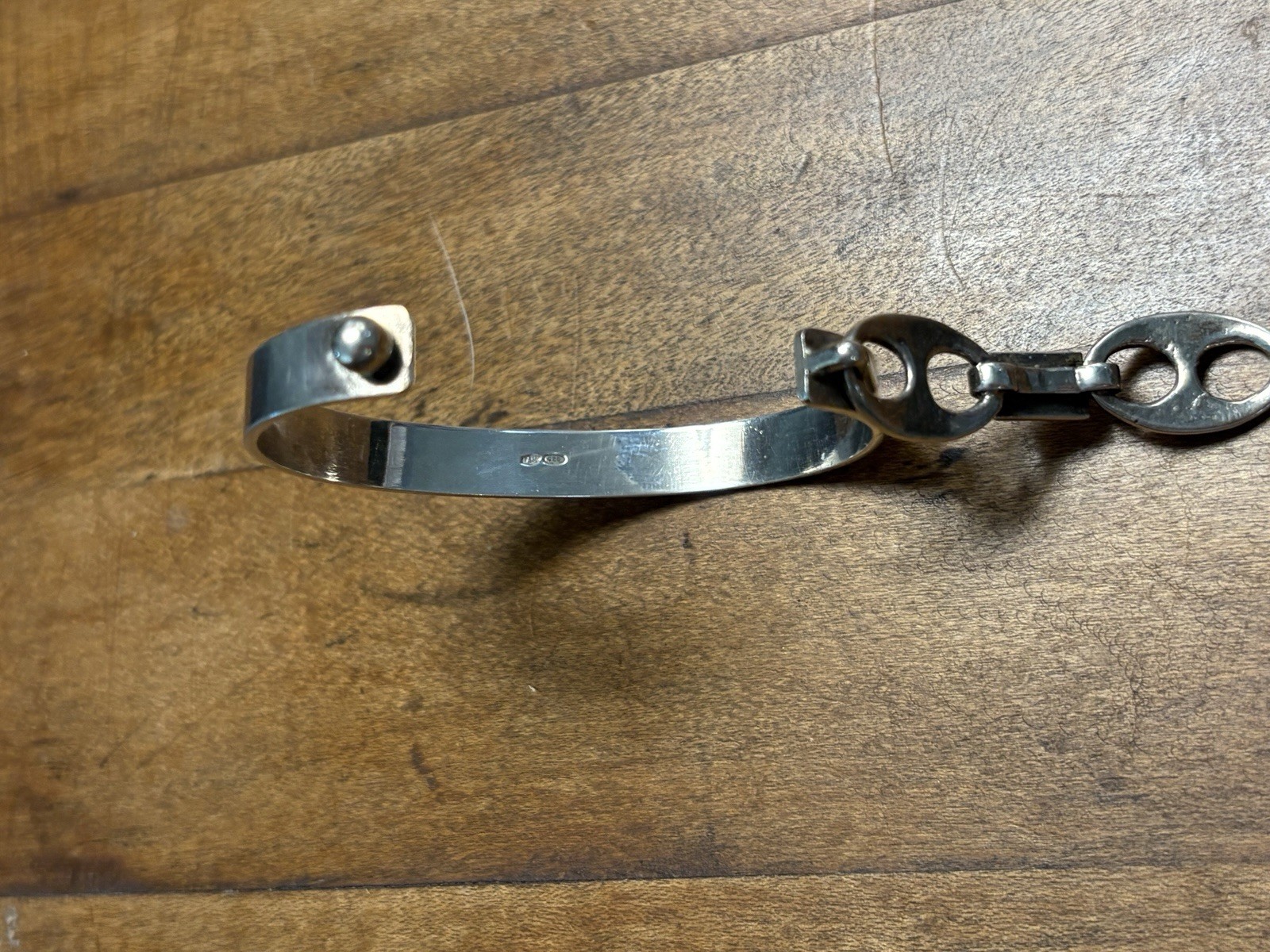 Vintage Sterling Silver and Lapis Inlay Bangle Bracelet 6 1/4 in 16 cm diameter