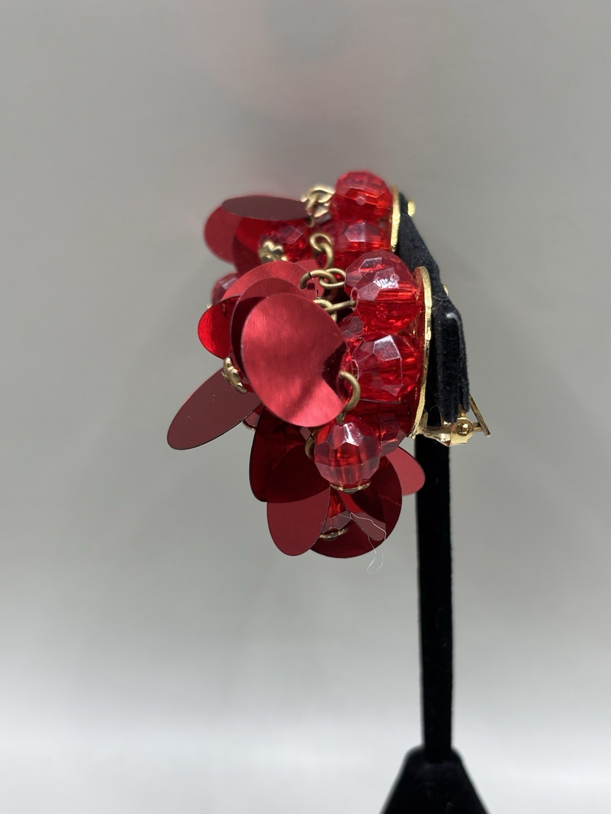 Vintage 1980’s Dauplaise II 2 Pair Sequin Beaded Clip Earrings Red Fuchsia/Pink