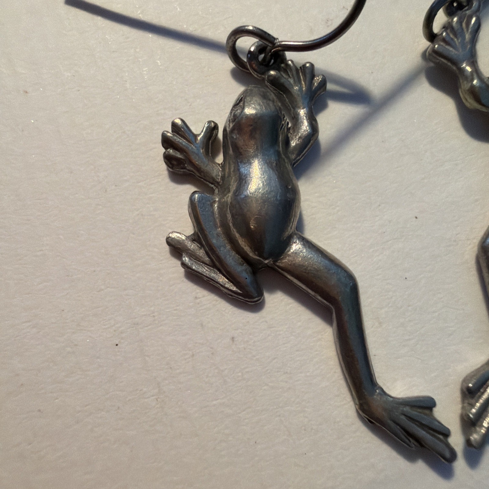 Jim Clift Pewter french Hook jumping tree frog drop dangle Pierced Earrings