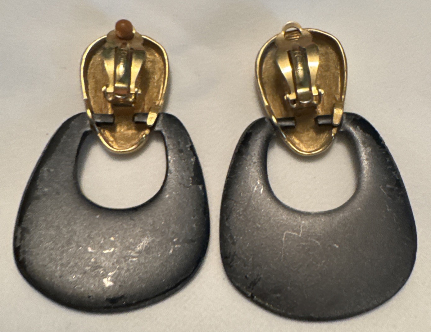 Fernando Originals (FO Inc) Gold Clip/Black Wood Drop Dangle Statement Earrings