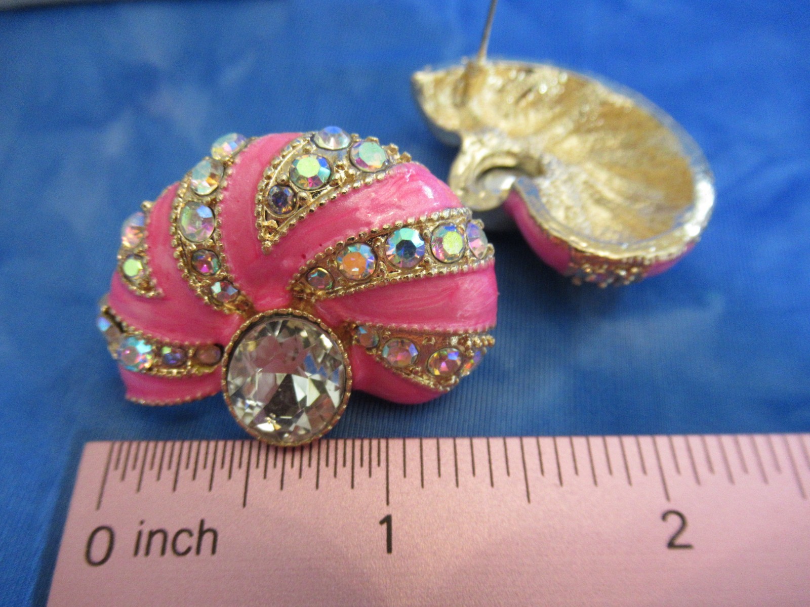Nautilus Shell Pierced Earrings Pink Seashell Glass AB Crystal Stud Earrings NW
