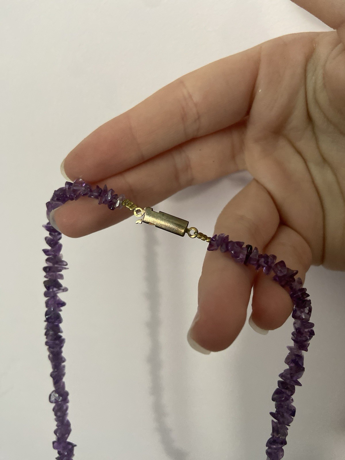 Vintgae Amethyst Chip Necklace Multi Strand 16” Stone Boho Minimalist