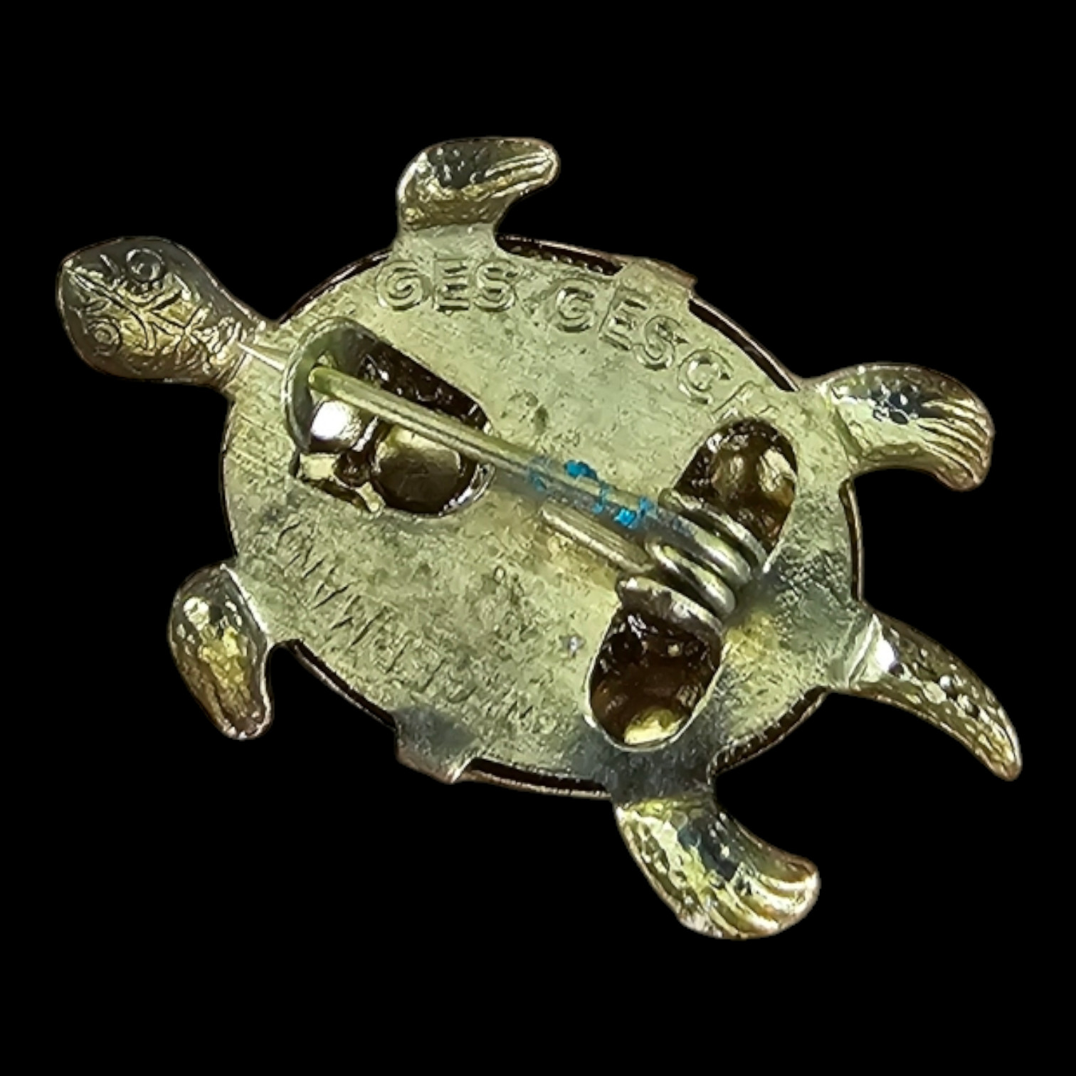 Genuine Vintage Gold Color Ges Gesch Clear Crystal Turtle Brooch – W Germany