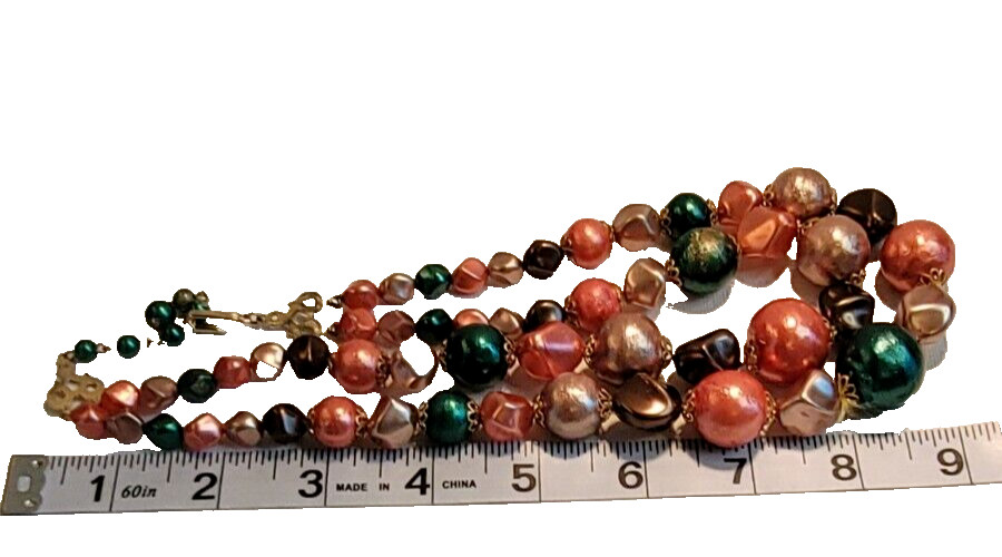 Vintage Lucite Plastic Necklace Lot 3 Fall Colors Beaded And Matching Earrings