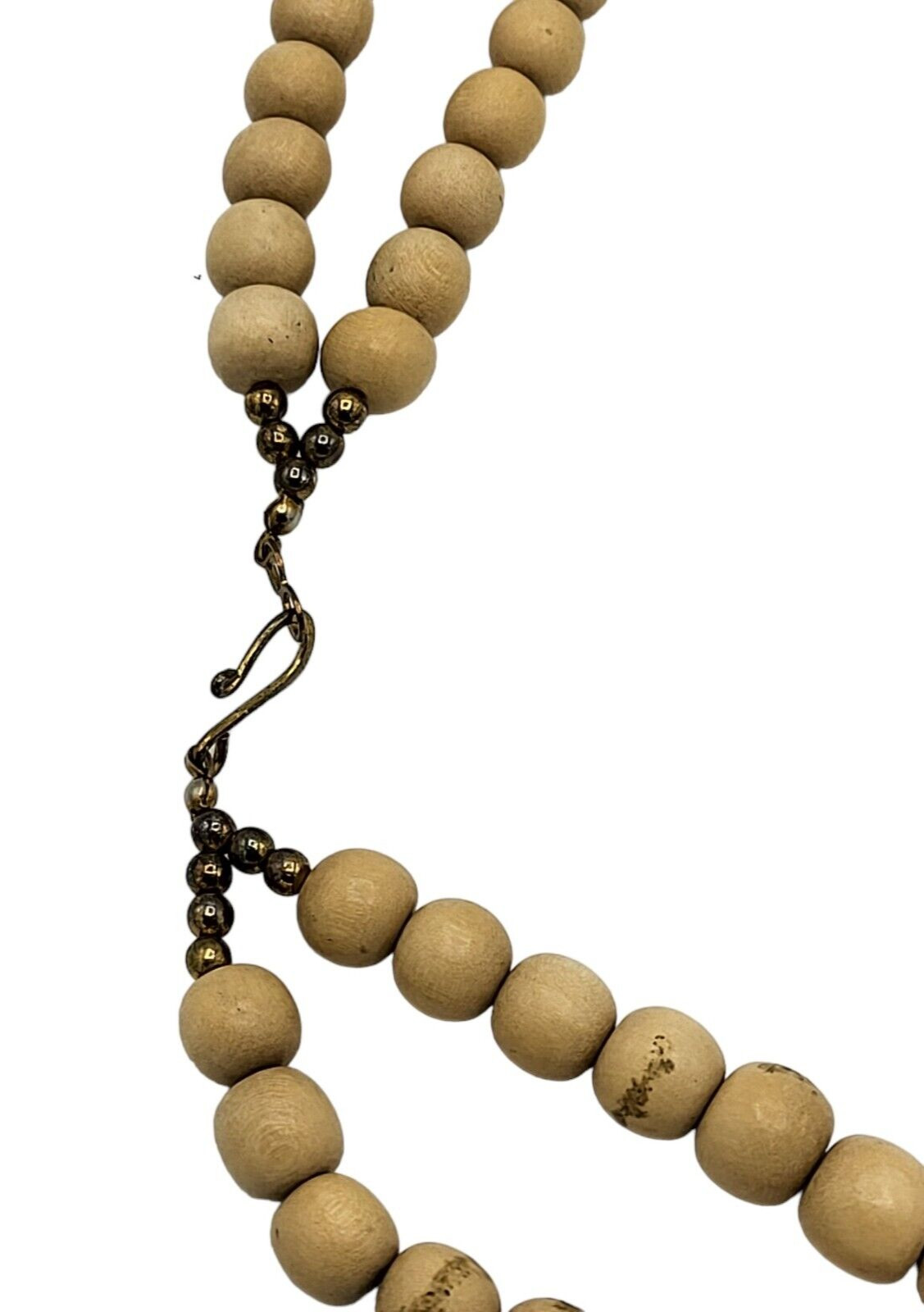 Vintage Necklace Wooden Beaded Ceramic Tile 30 Inches