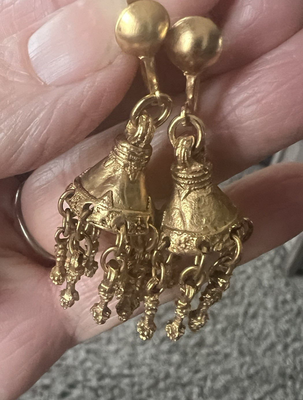 Alva Museum Replica Greek Bell Pendant Drop Screw Back Earrings