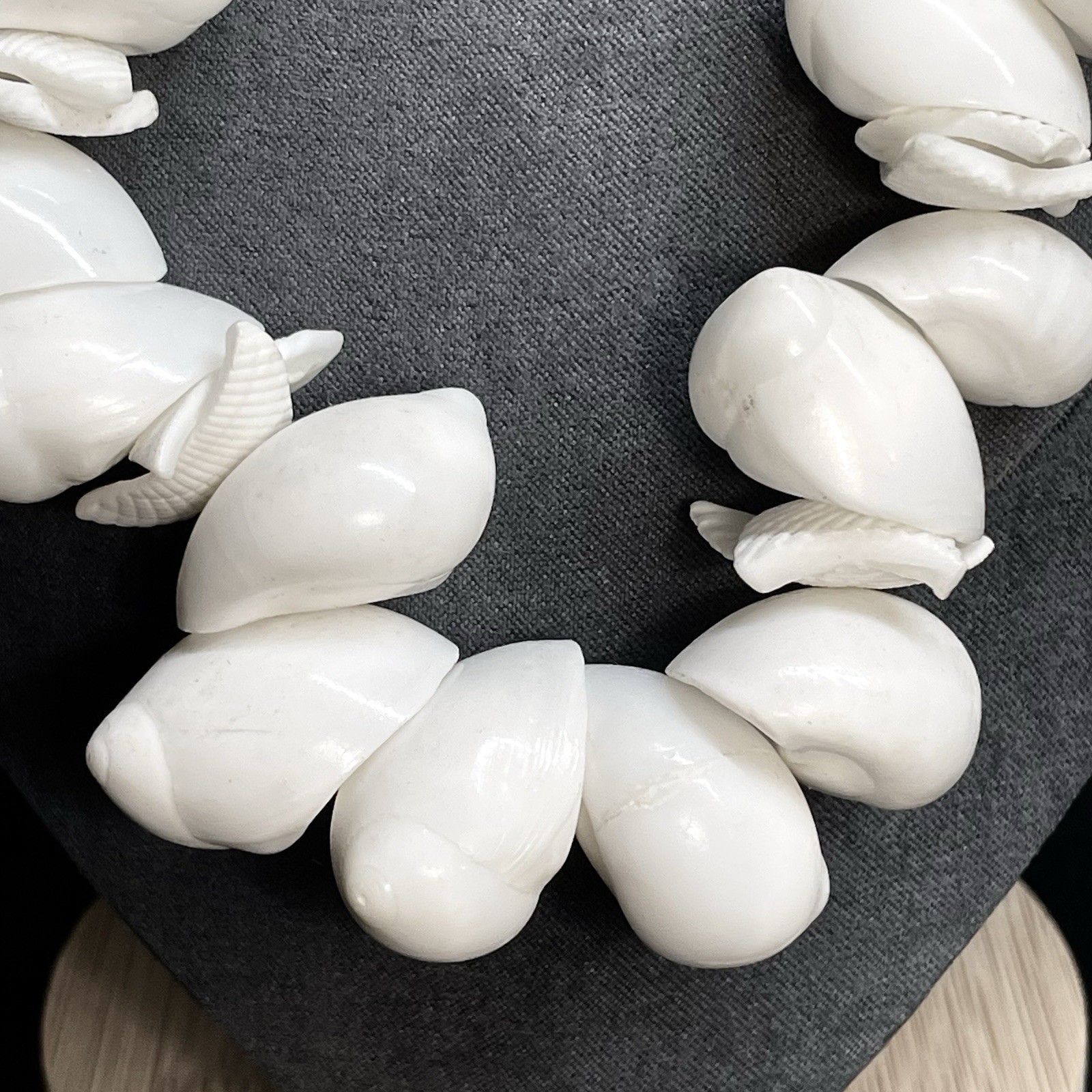 VTG Shell Necklace White Milk Moon Caribbean Snail and Cockle Shell 22 Inches