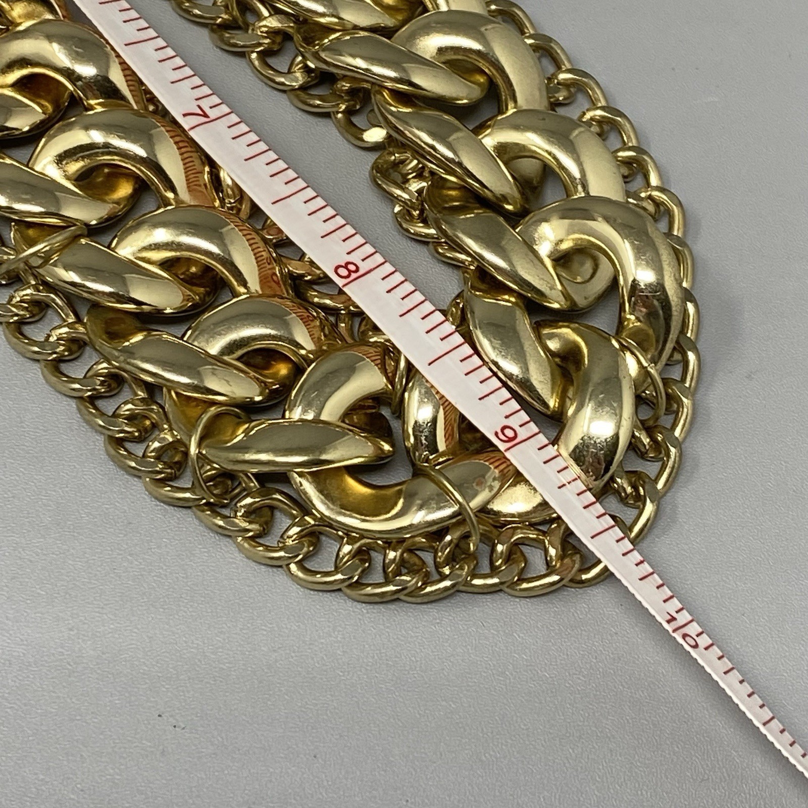 Designer Gold Tone Bib Chain Necklace Lightweight Curb Link Statement Collar 17″
