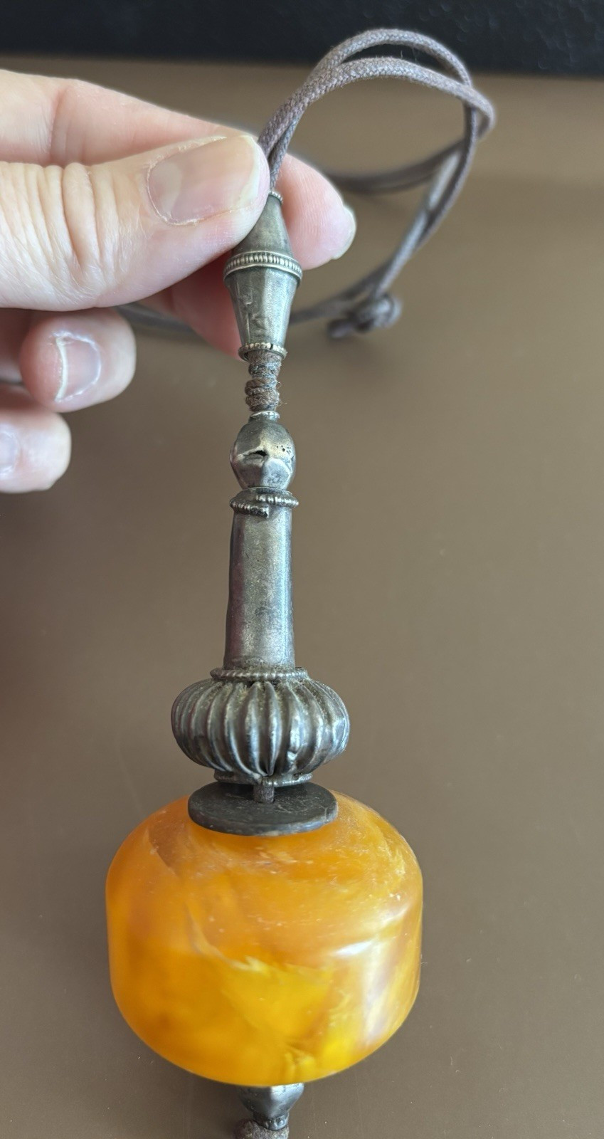 Vintage African Amber Faux Amber Resin Tibetan Silver Necklace