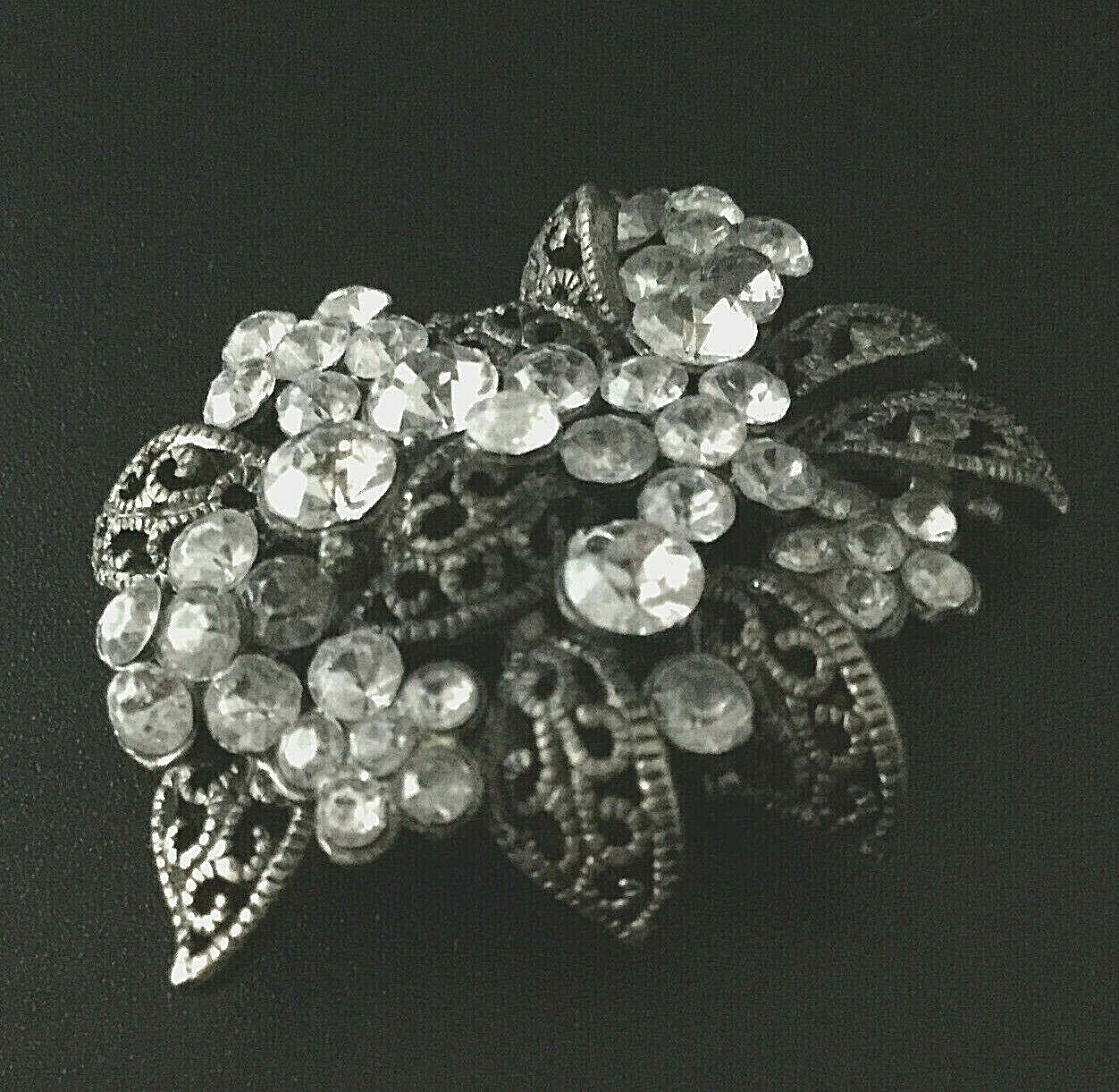 Brooch Silver Tone with White Rhinestones Vintage 1.5″ x 1.5″