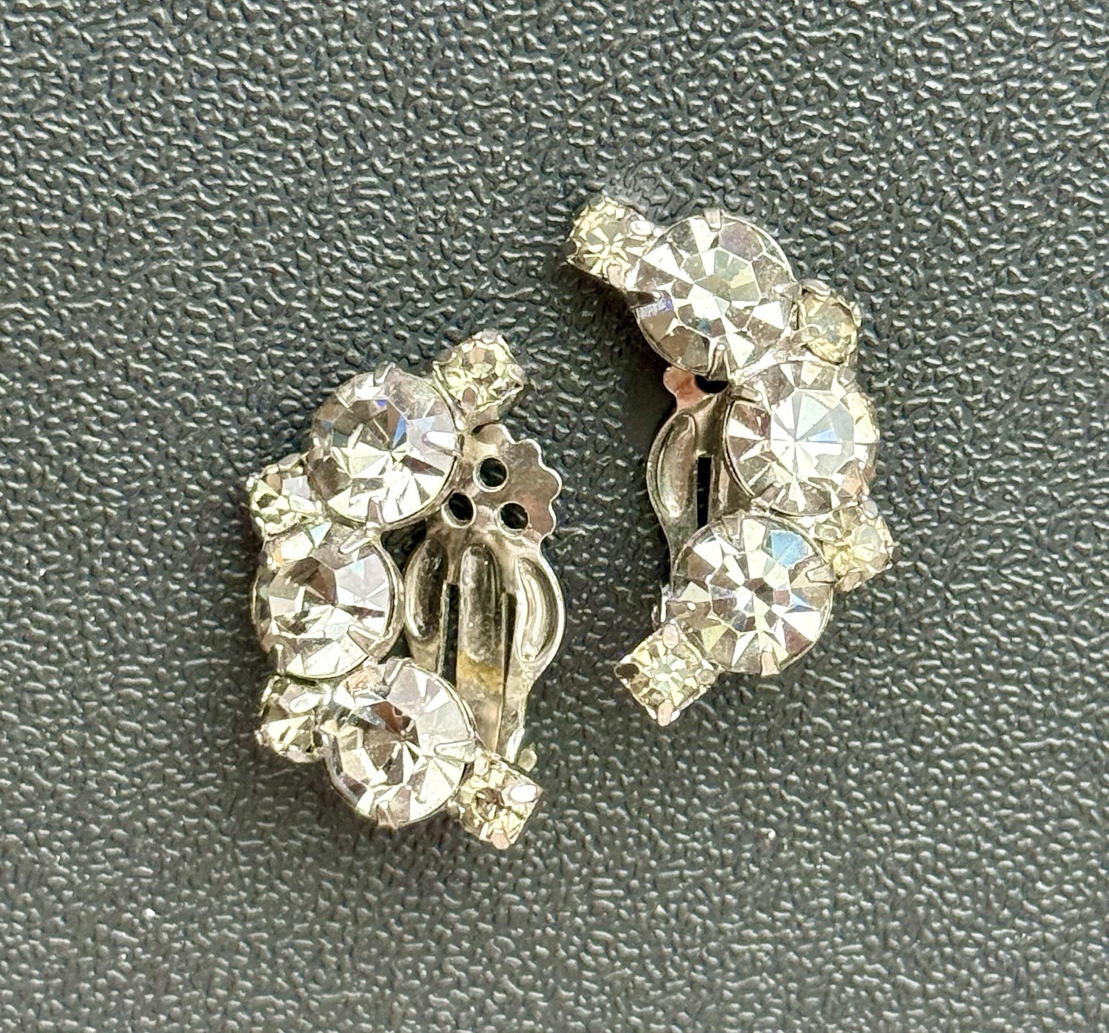 Vintage Designer Jewelry Lot Smoky Grey Rhinestone Necklace Brooch Earrings. A