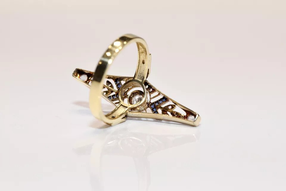 Antique Circa 1920s Art Deco 14k Gold Finish Lab Created Diamond Navette Ring