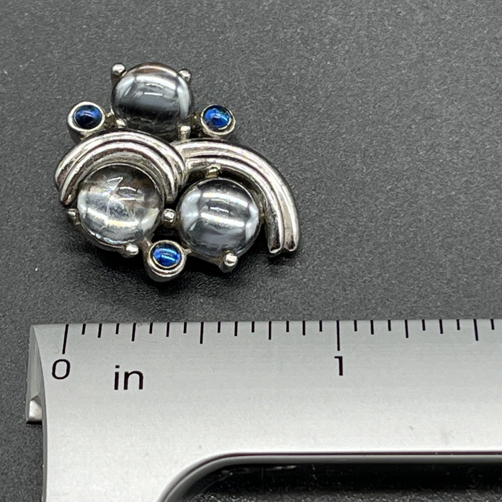 Vintage Gripoix Glass Clear & Blue Cabochon Silver Tone Pendant