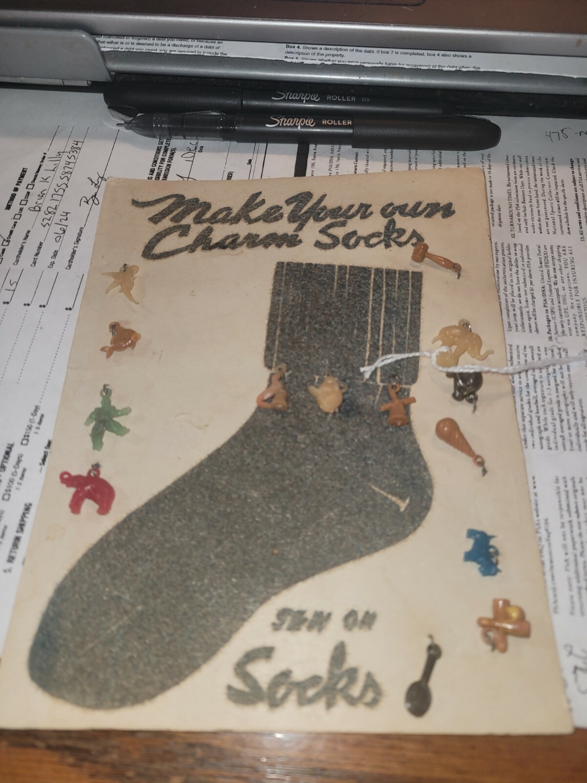MAKE YOUR OWN CHARM SOCKS 1940’S ON CARD VERY RARE FIND SEW ON SOCKS PLASTIC
