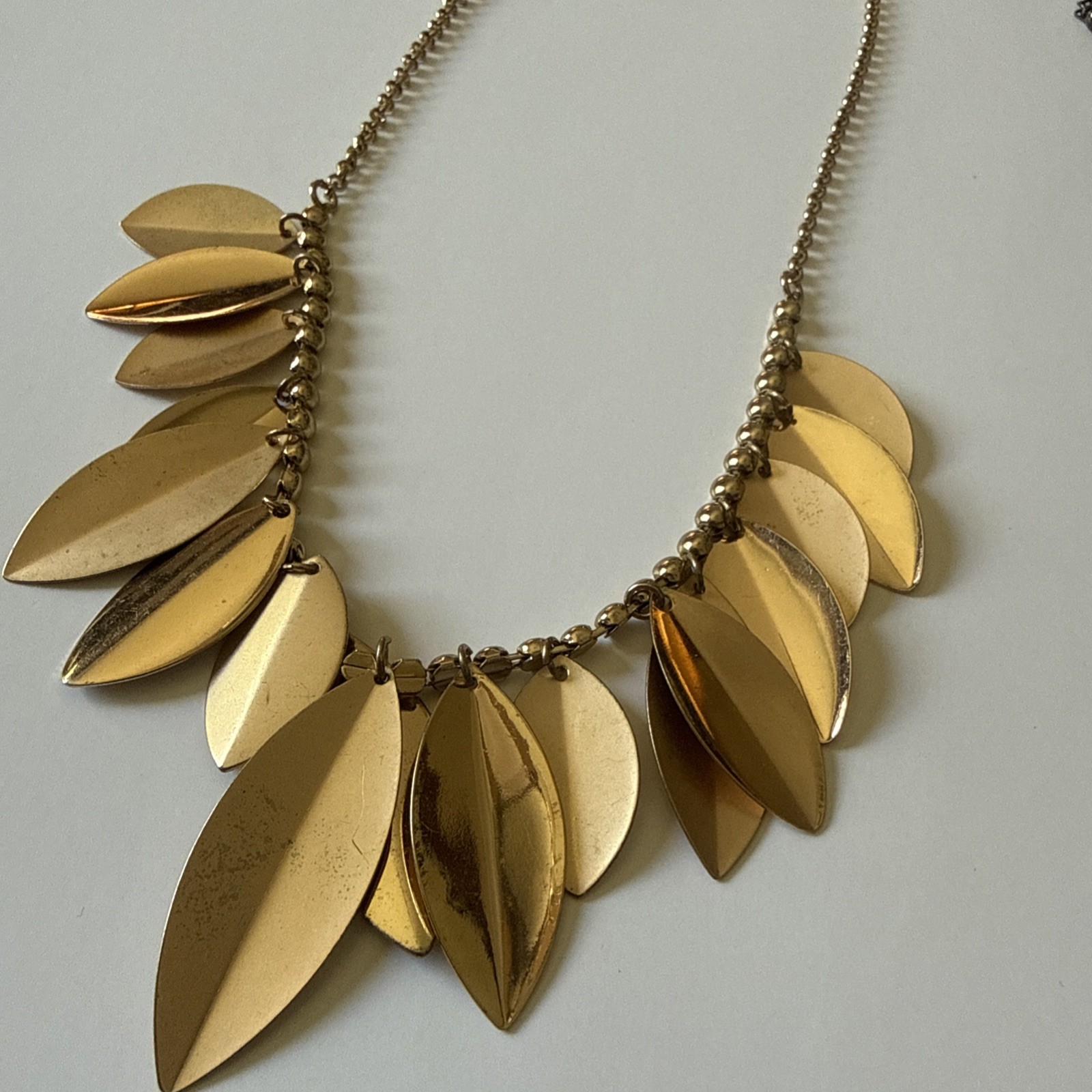 Lot Of 3 Vintage Sexy Nature Leaf Statement Metal Necklaces Gold Green & Black