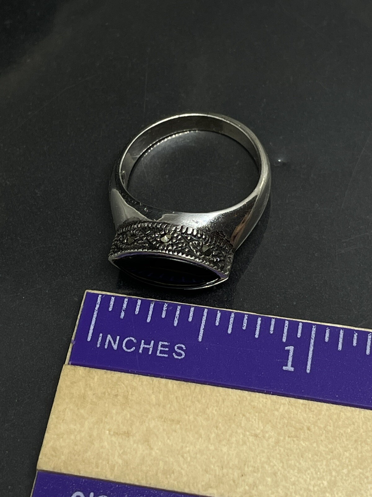 Vintage Signed CW Sterling Silver 925 Black Onyx Marcasites 6 Ring 4.38g
