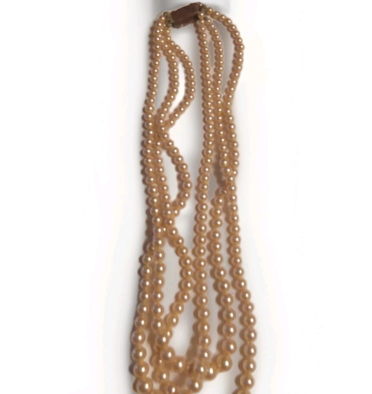 Vtg Glass Ladies Pearl 15″ Hand Knotted 3 Strand Graduated Necklace 925 Clasp