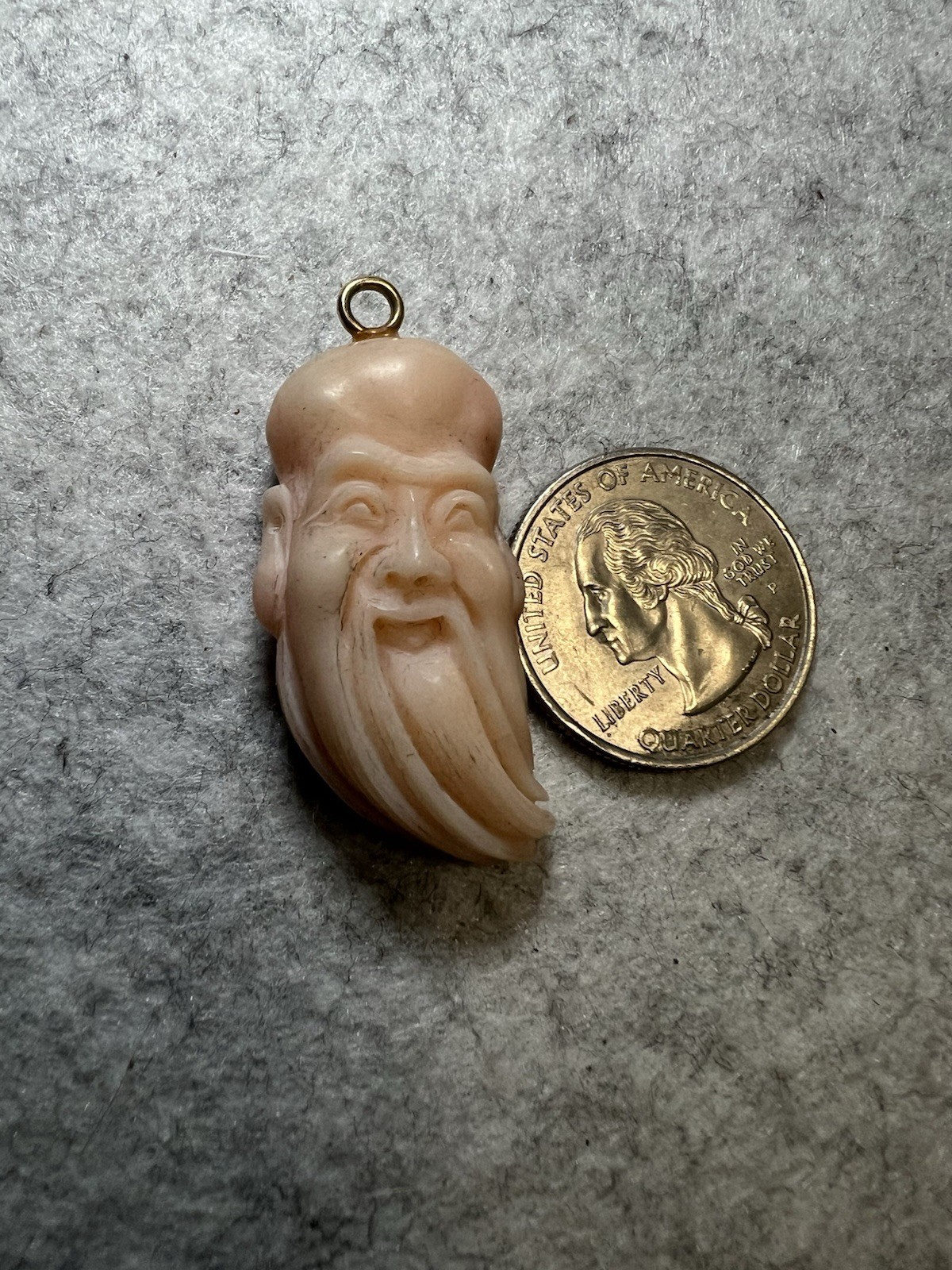 VTG Caved Angel Skin Coral Figural Pendant W Tested Solid 14k Gold Bail *Read