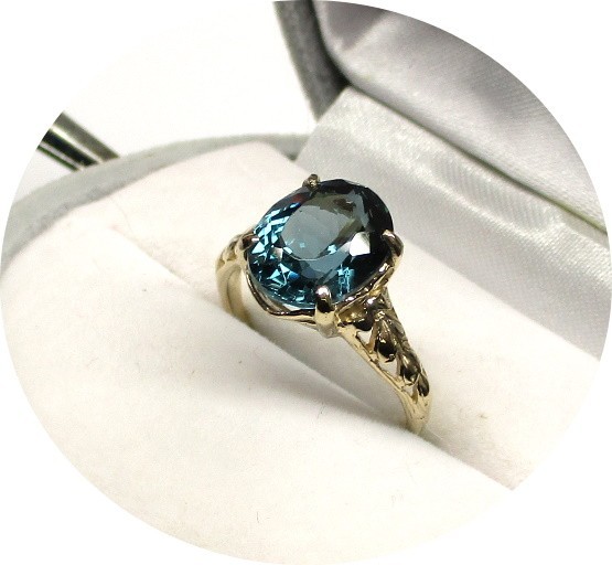 Pretty Blue-Green INDICOLITE Tourmaline Ring – 14k Solid Yellow Gold Mtg