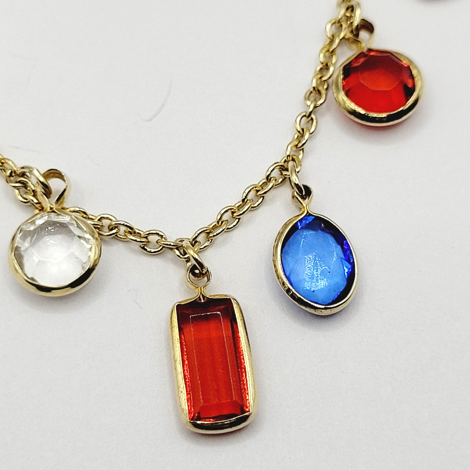 Rainbow Colors Acrylic Charm Station Bead Gold Tone Vintage 1980s Necklace Korea