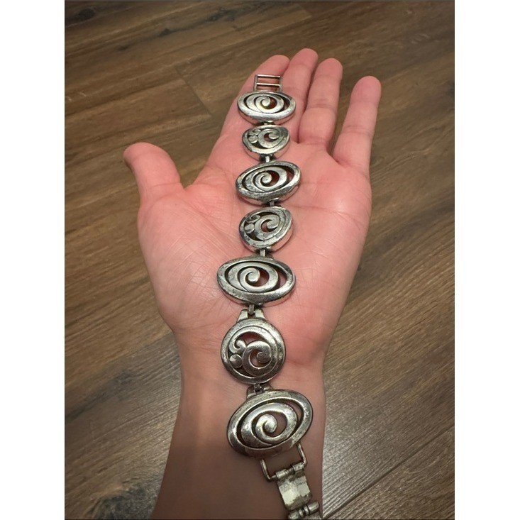 Brighton Silver Tone Swirl Scroll Link Bracelet Vintage Style Statement Jewelry