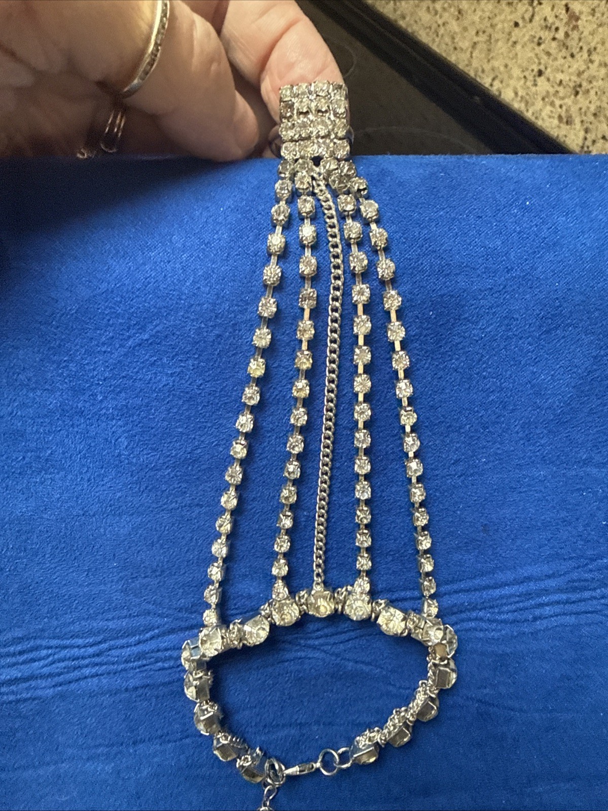 Rhinestone Vintage Ring With Attached Bracelet