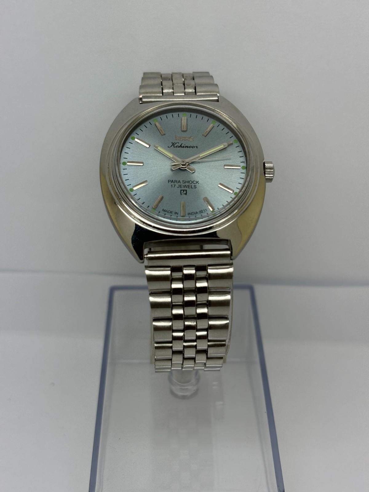 Vintage HMT Kohinoor Sky Blue Dial Mechanical hand Winding Transparent Back Case