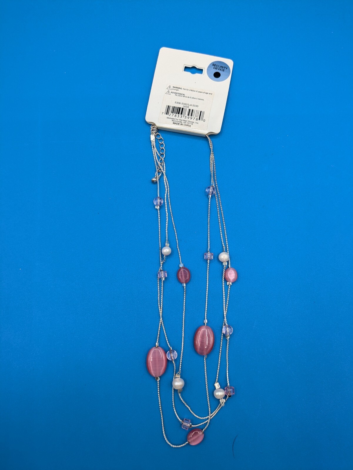 White Silver Tone With Pink Beads Necklace Hypo Allergenic New