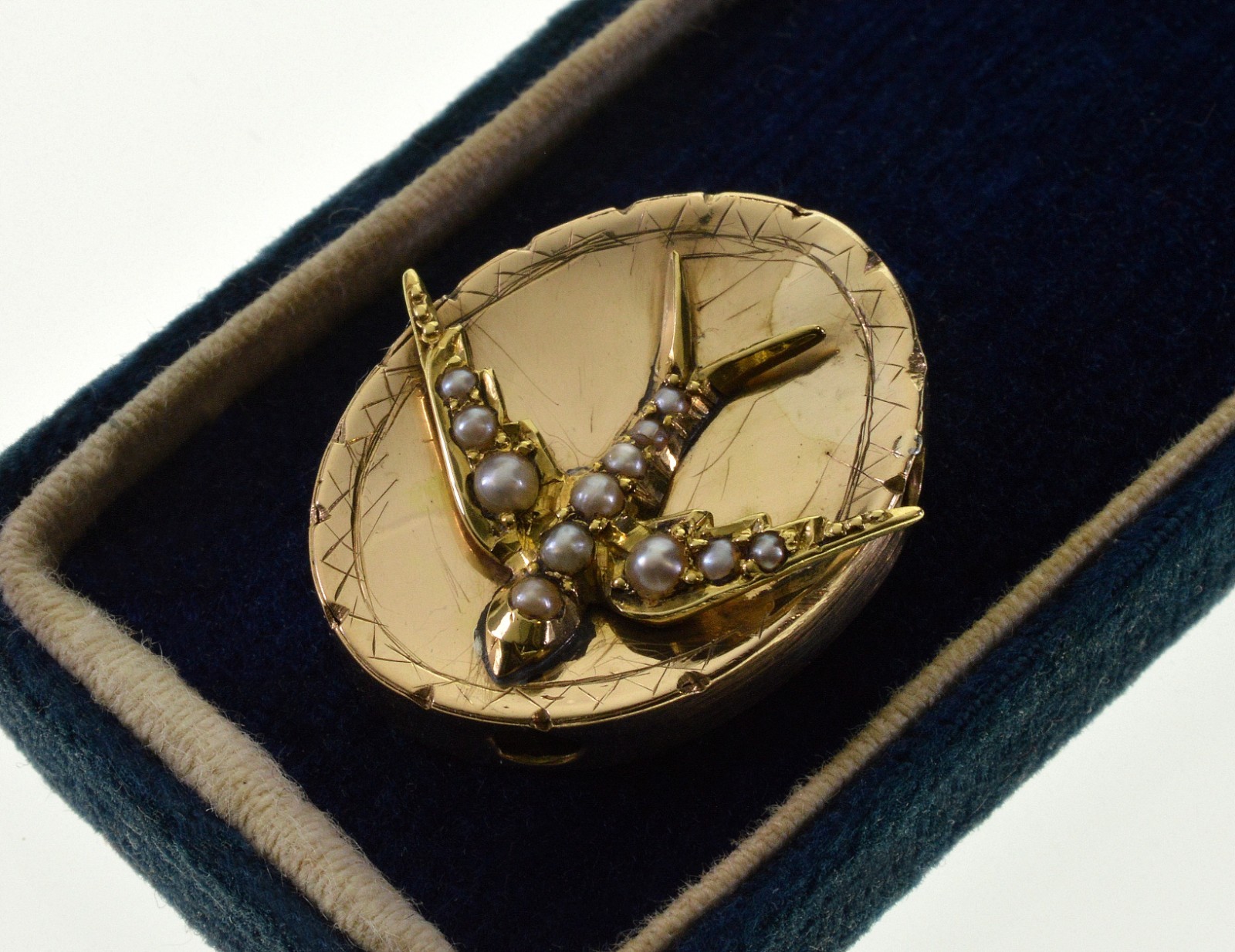 VICTORIAN 14K GOLD LARGE SWALLOW BIRD SLIDE FOR BRACELET NECKLACE C.1890
