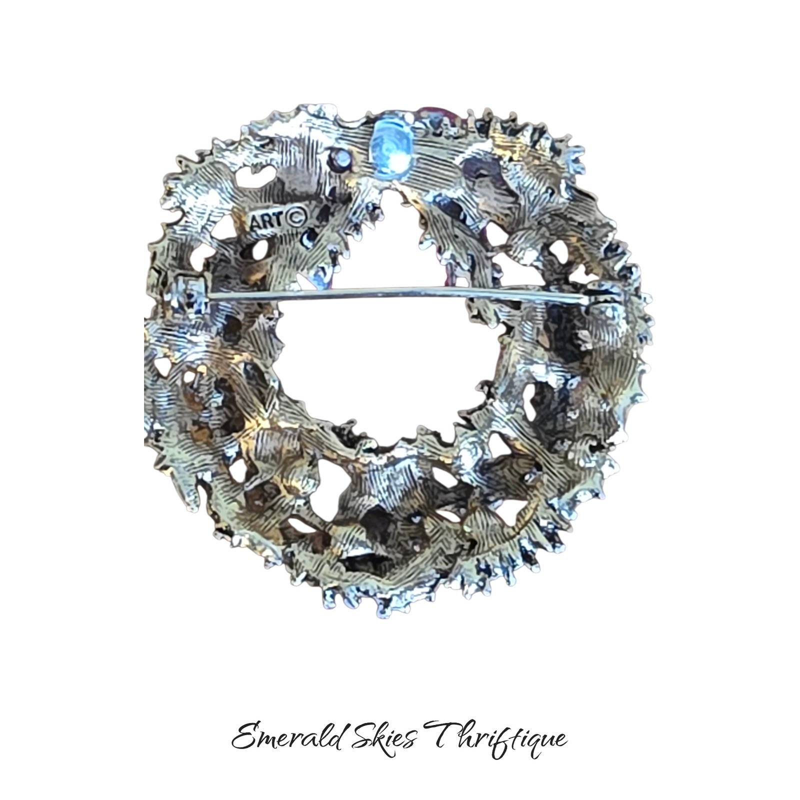 Vintage ART enamel brooch with multi-color rhinestones. Free shipping