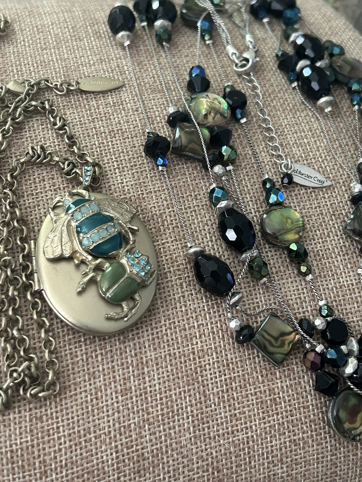 Vintage Signed Lot Coldwater Creek Necklaces Pendant Locket MOP Silver Gold Tone
