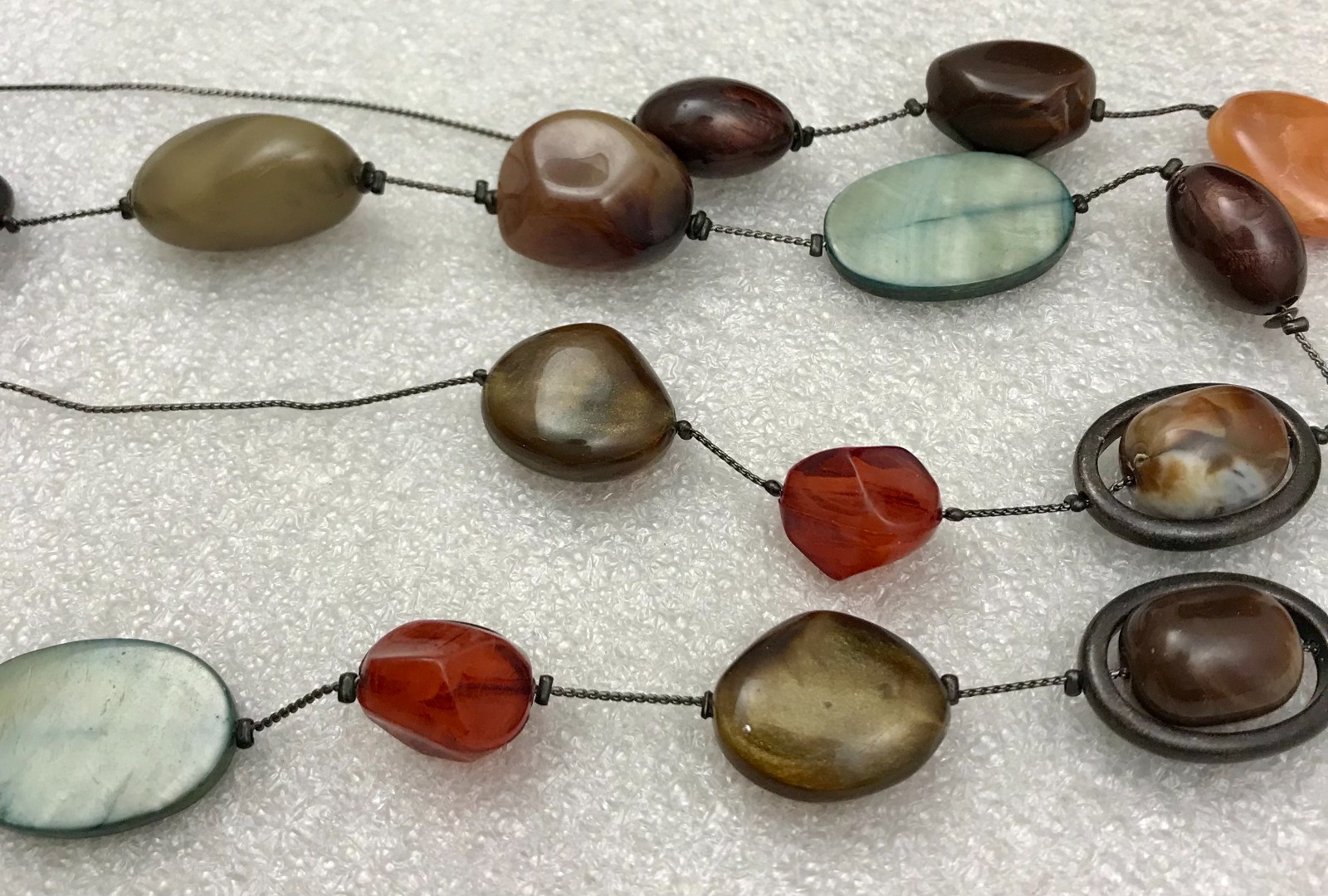 Vintage 38″ Earth Tone, Fall Colors, Natural Stone, Strand Necklace JWL-892