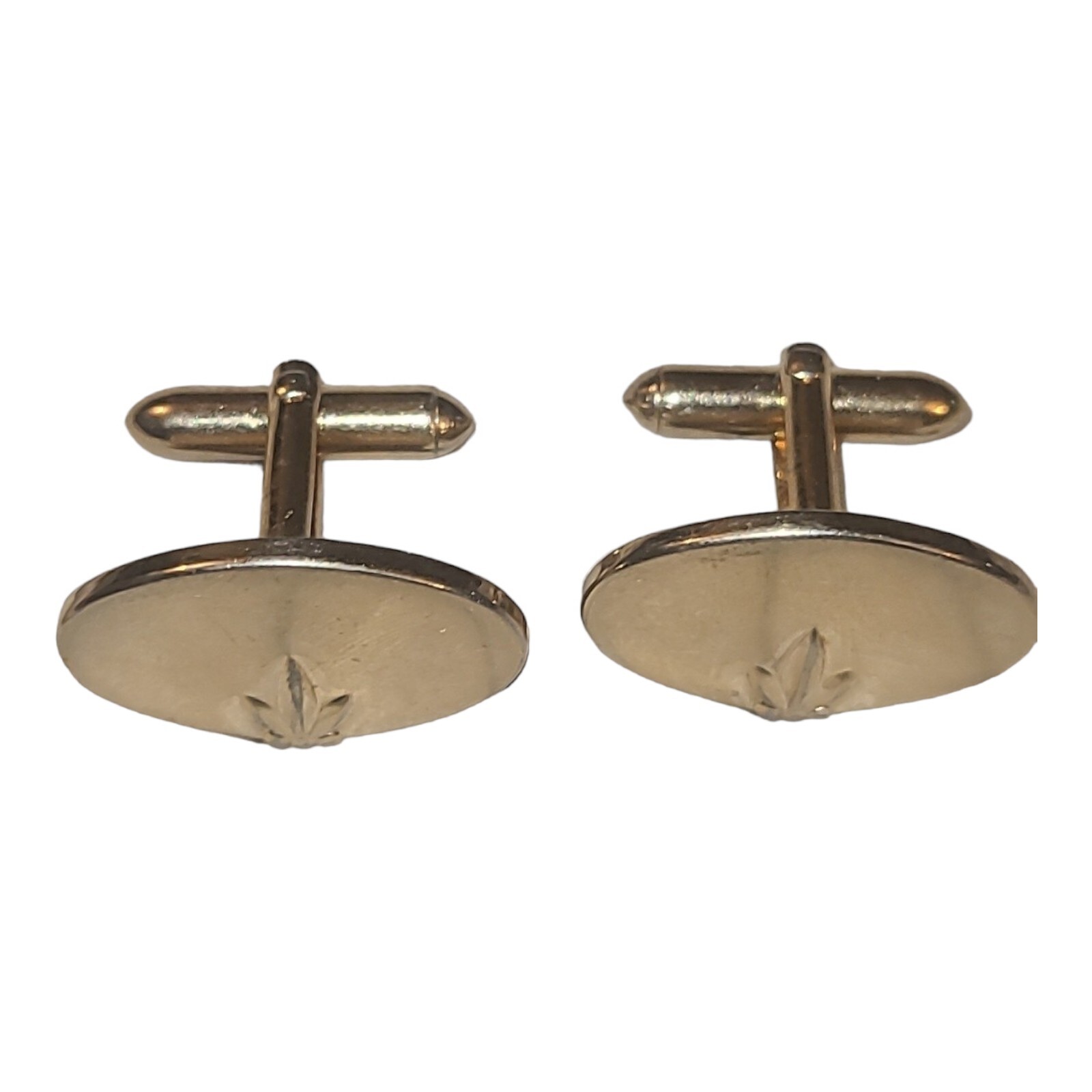 Vintage Swank Gold Tone Oval Disc With Leaf Classic Men’s Cufflinks