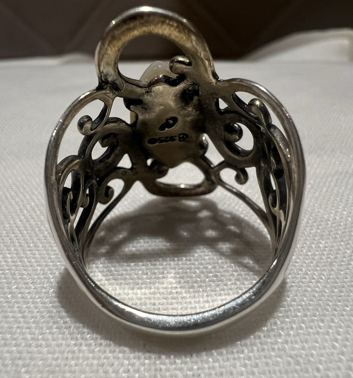 Vintage 925 Carolyn Pollack Mother of Pearl Open Works Ring Size 9.25