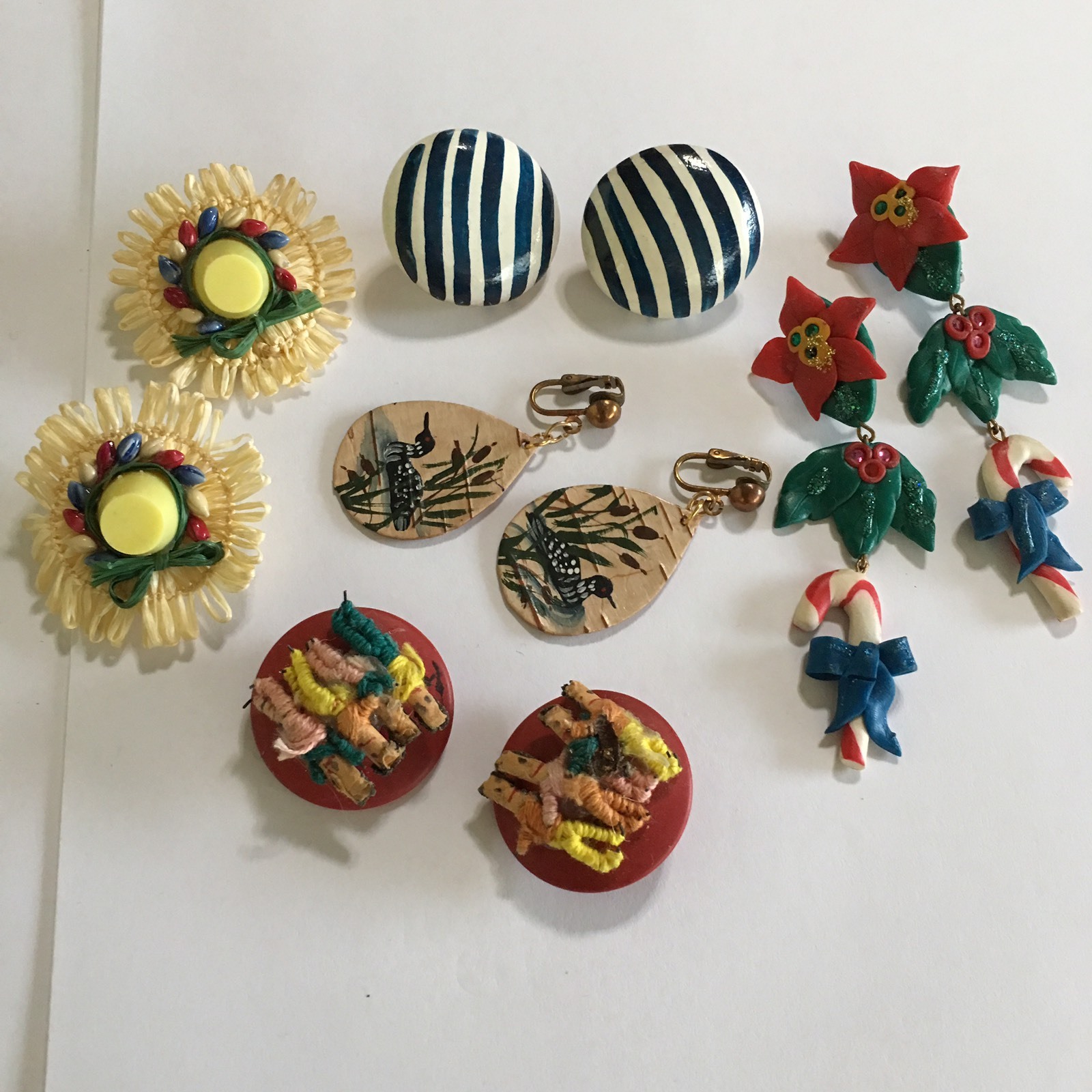 Lot Of 5 Clip On Women’s Costume Earrings HAND CRAFTED Fun Different