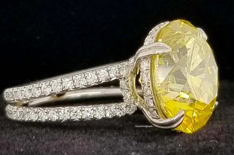 Sparkling Lemon Yellow 10.21CT Citrine & Round White 1.10CT CZ Engagement RingFN