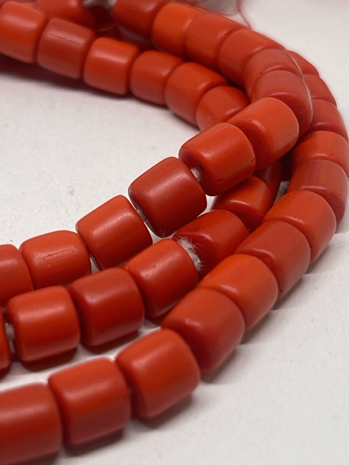 Antique Old Orange Red Ox Blood Coral Beads Mala Necklace 26” Japa Beads Nature