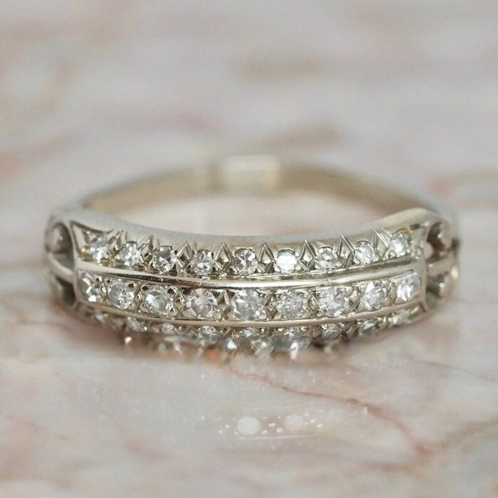 1/3 Ctw White Round Cut Simulated Diamond Antique Style Art Deco 925 Silver Ring