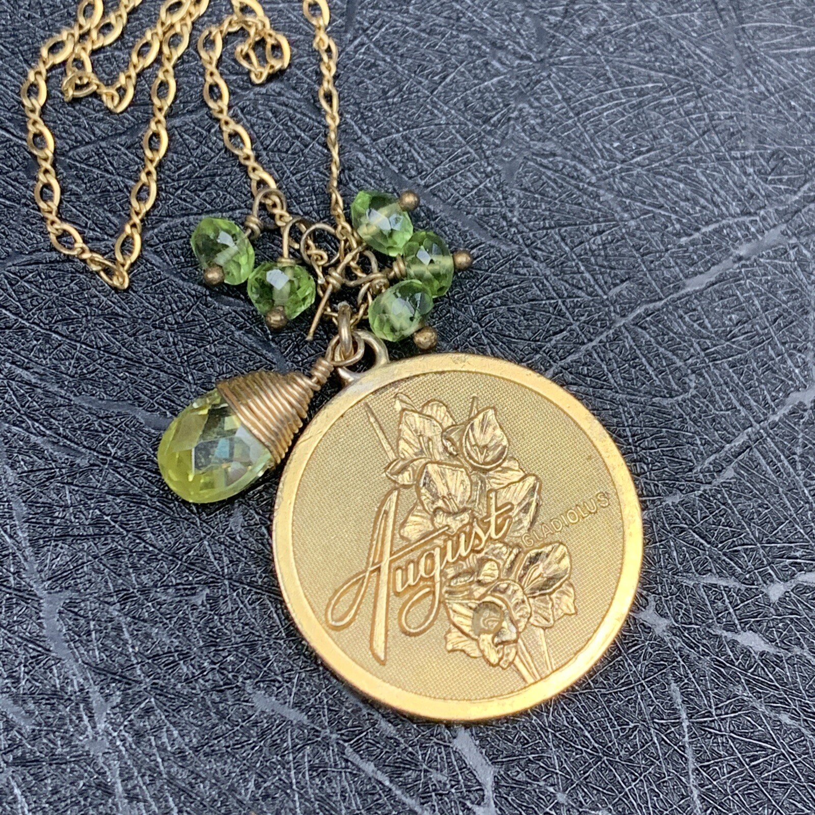 vintage GARA DANIELLE august birthstone 14k GF peridot GEMSTONE flower necklace