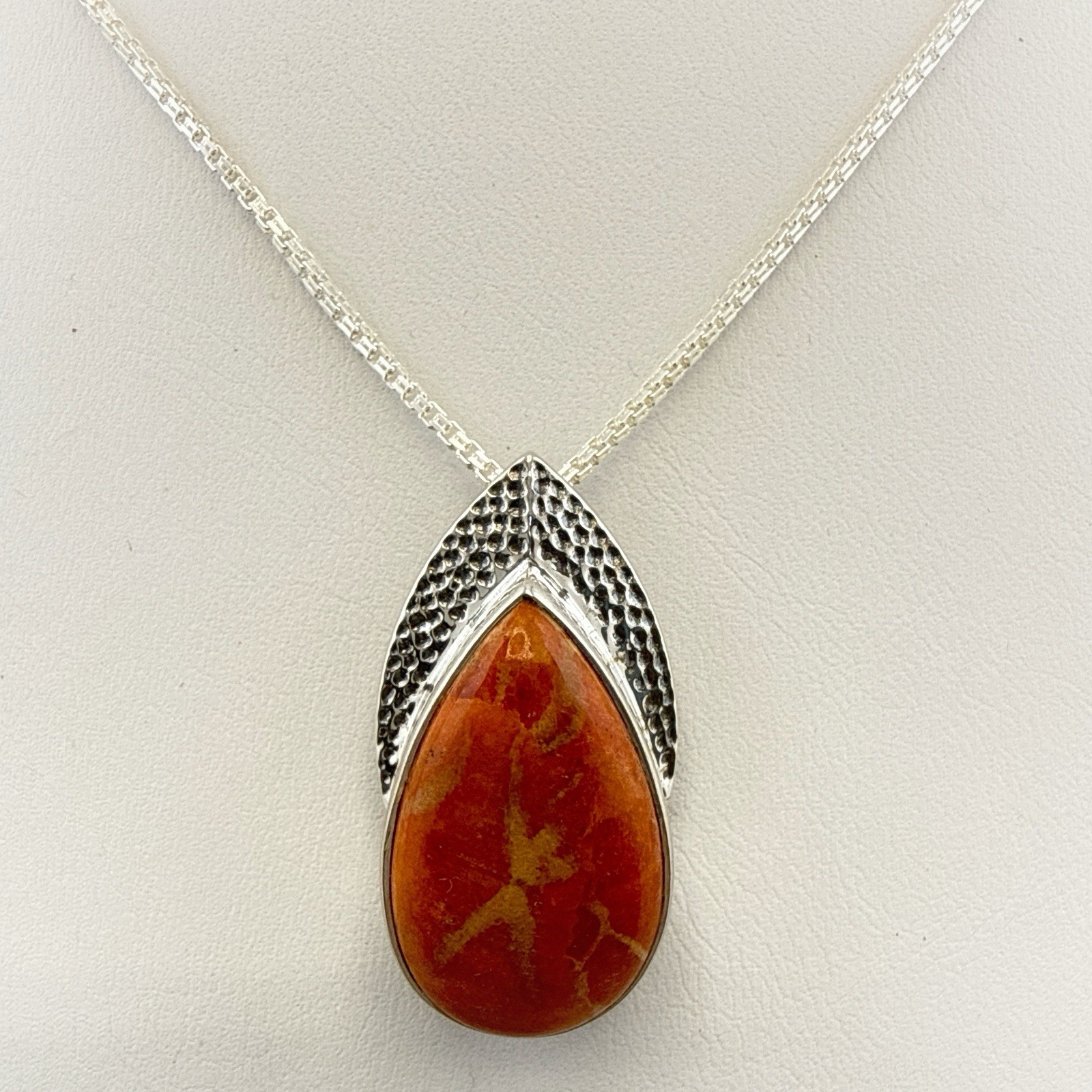 Nicky Butler Necklace Pendant Sterling Silver Orange Teardrop Pear Chain 925