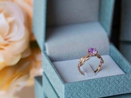 2.5Ct Round Lab Created Amethyst & Diamond Anniversary 14K Rose Gold Finish Ring