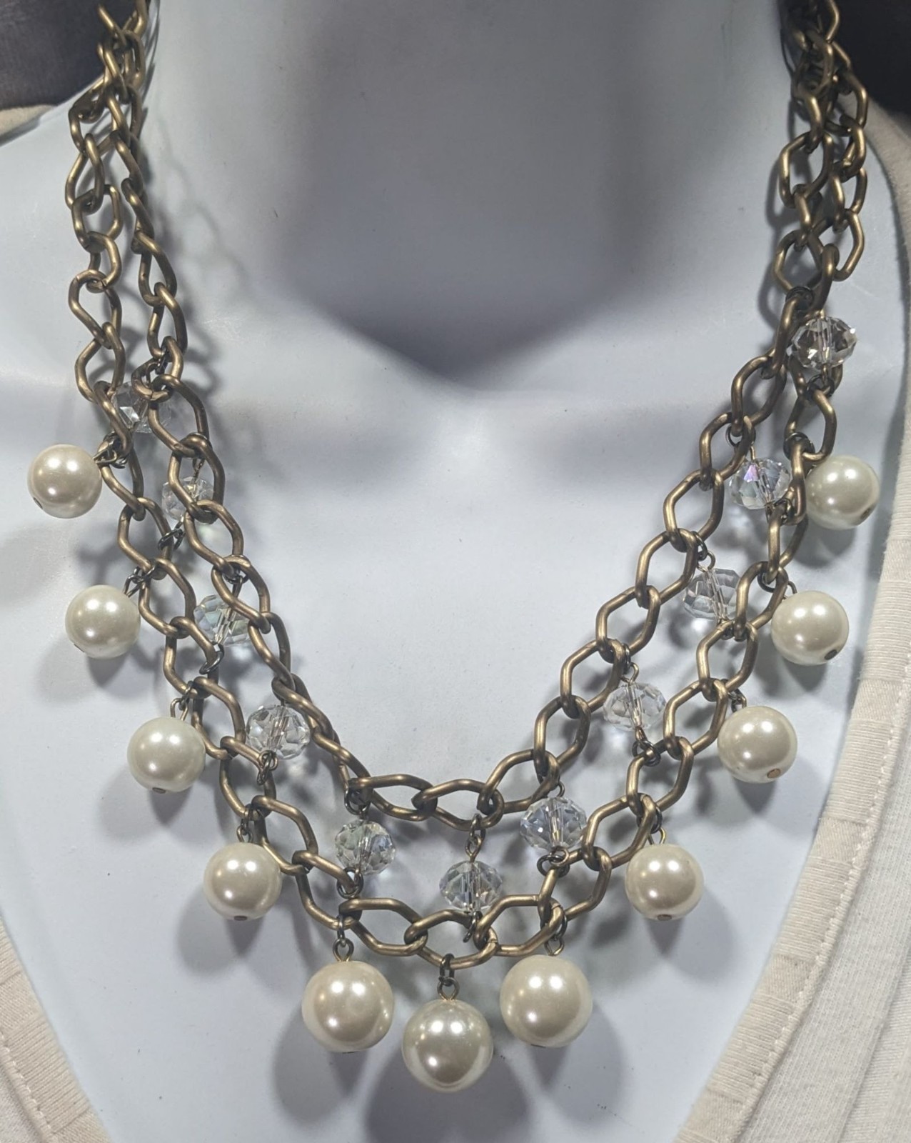 Vintage Glam Faux Pearl And Aurora Borealis Crystal Layered Fringe Necklace