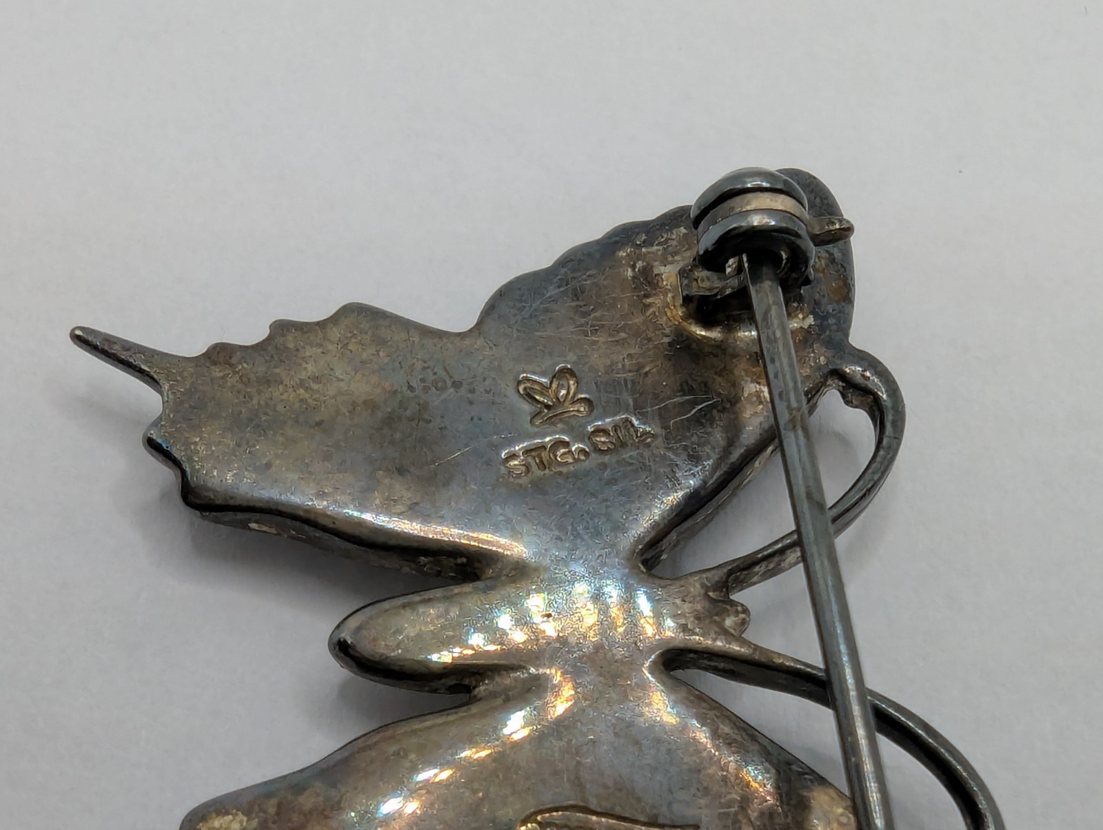 Ataahua Vintage Sterling Silver Blue Paua Shell Butterfly Brooch Pin