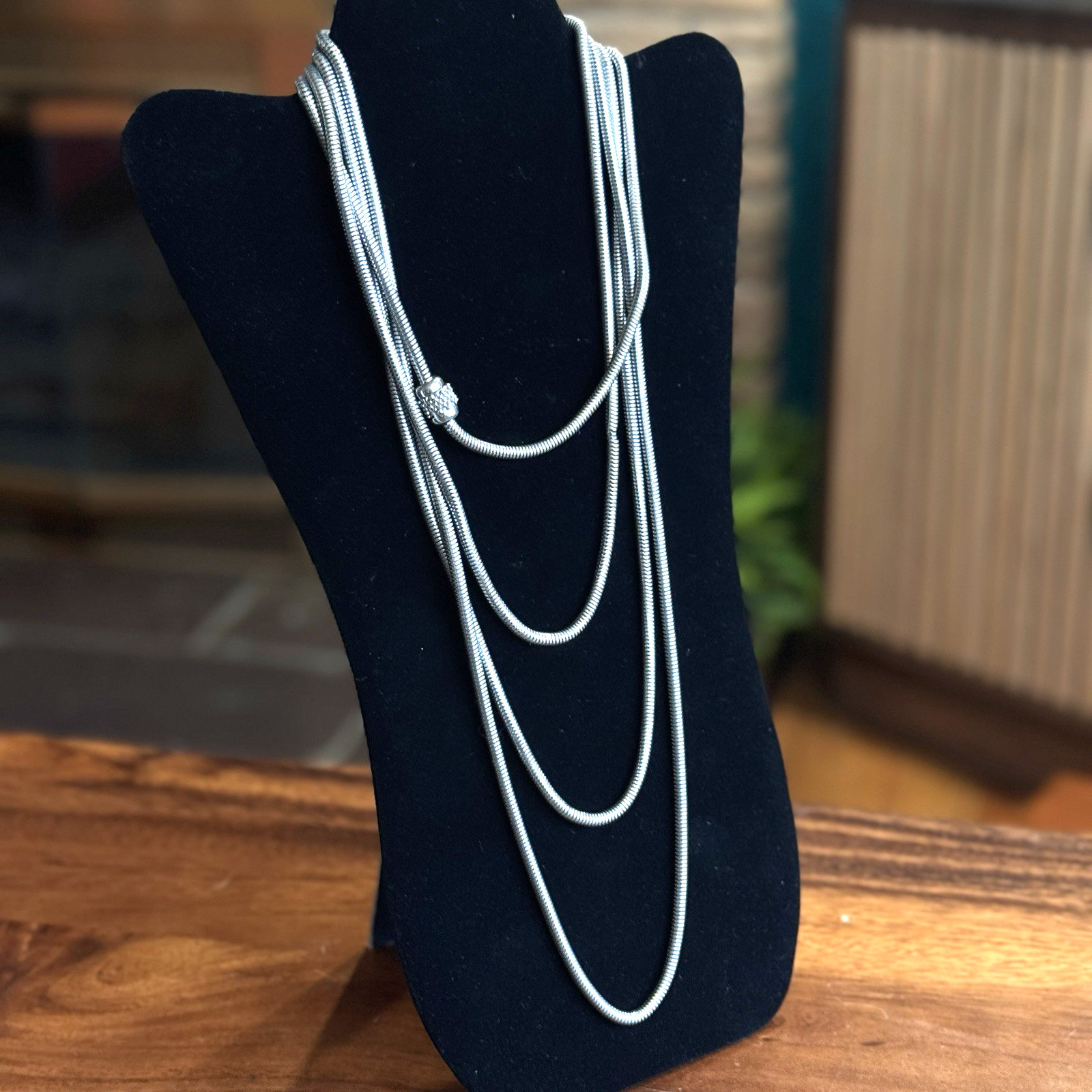 Extra Long 90” Snake Chain Wrap Necklace Multi Strand Magnetic Clasp Silvertone