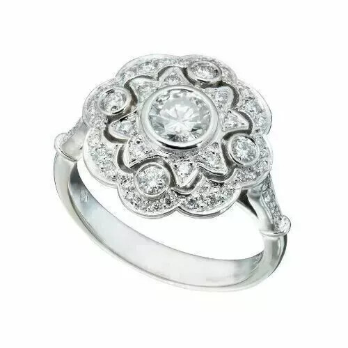 Art Deco Vintage Round Lab Created Diamond 14K White Gold Finish Engagement Ring