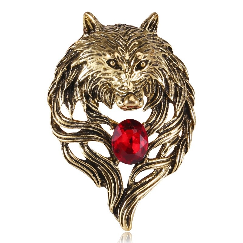 Retro Domineering Wolf Head Brooch Men Coat Suit Animal Pin Brooches Accessories