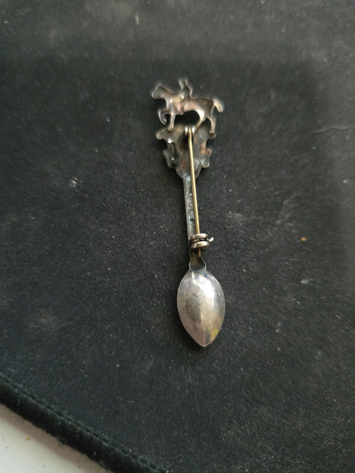 Vintage Sterling Silver Jockey Equestrian Horse Rider Heart Spoon Brooch Pin