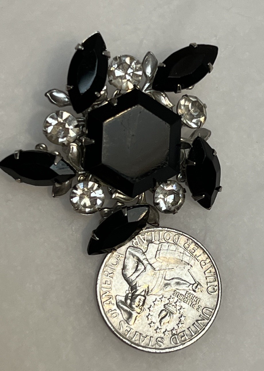Vintage Black & Clear Rhinestone Brooch