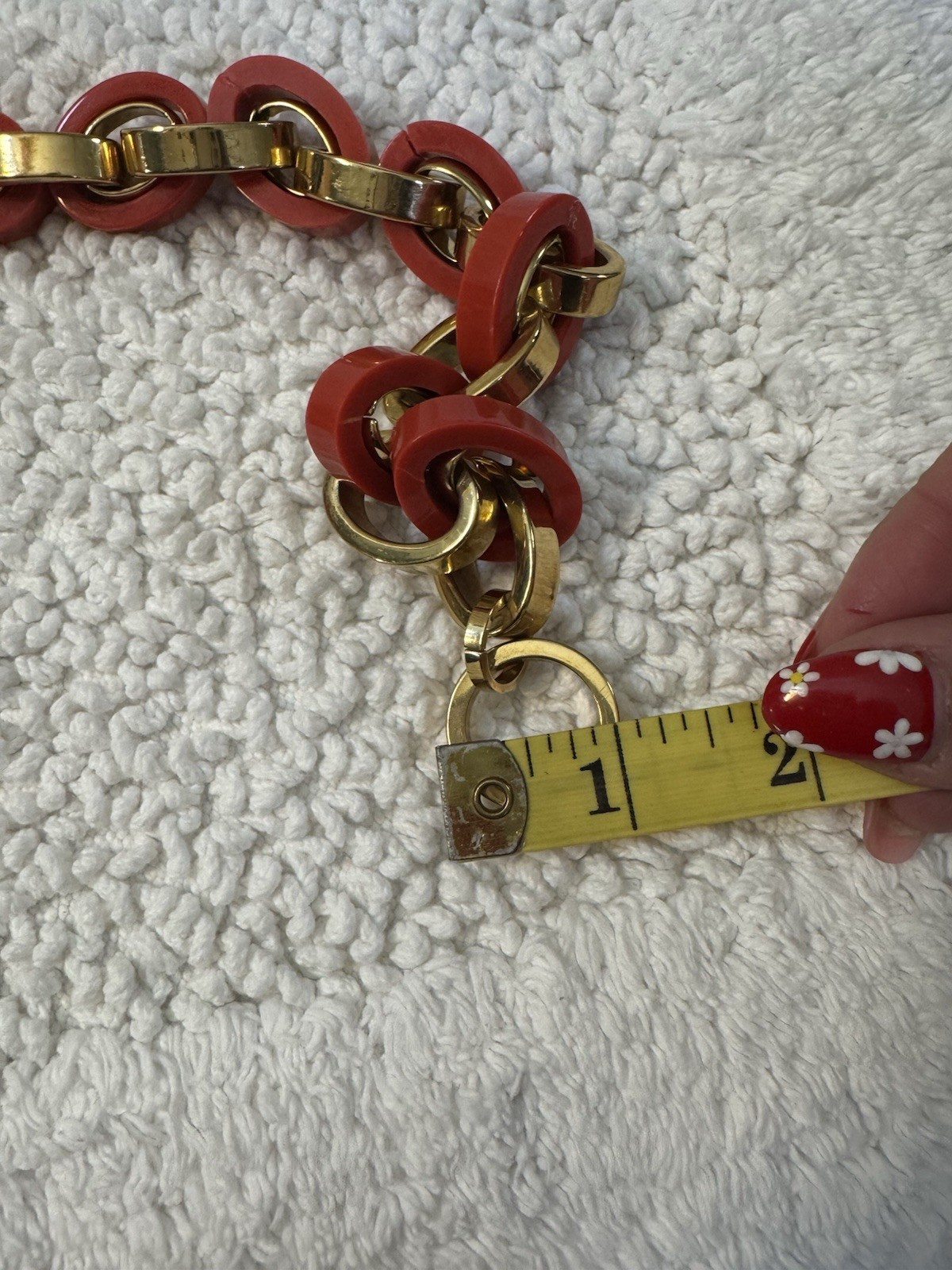Vintage 1980″s Henri Bendel Chain Link Choker Necklace red lucite and gold plate