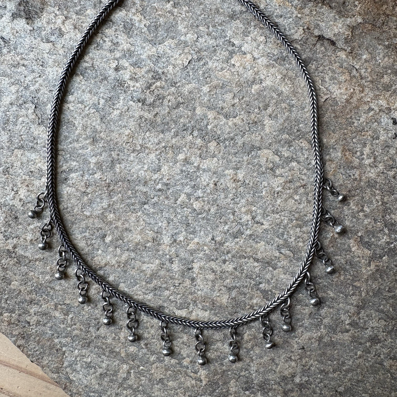 Vintage Sterling Silver 925 Fringe Ball Dangle Wheat Chain Necklace 16” – 23g
